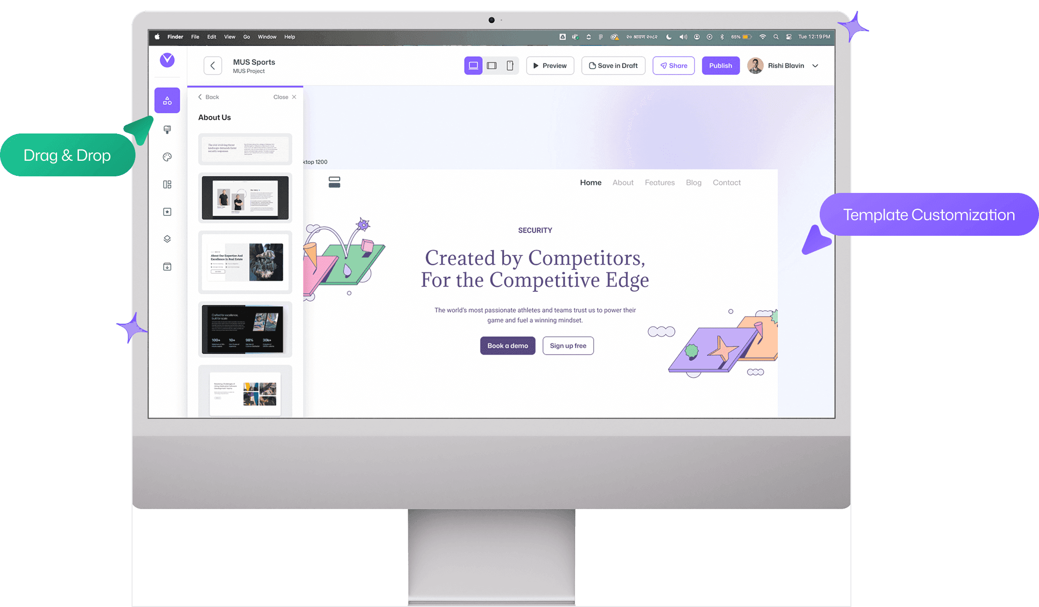 Website builder interface preview